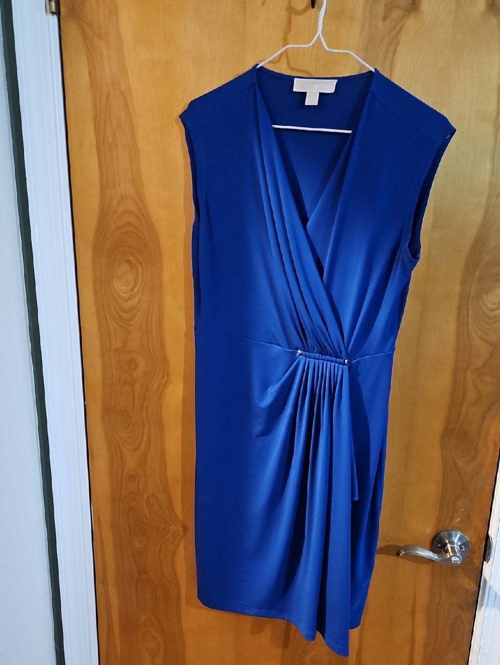 Michael Kors Cobalt Blue Sleeveless Faux-Wrap Midi Dress